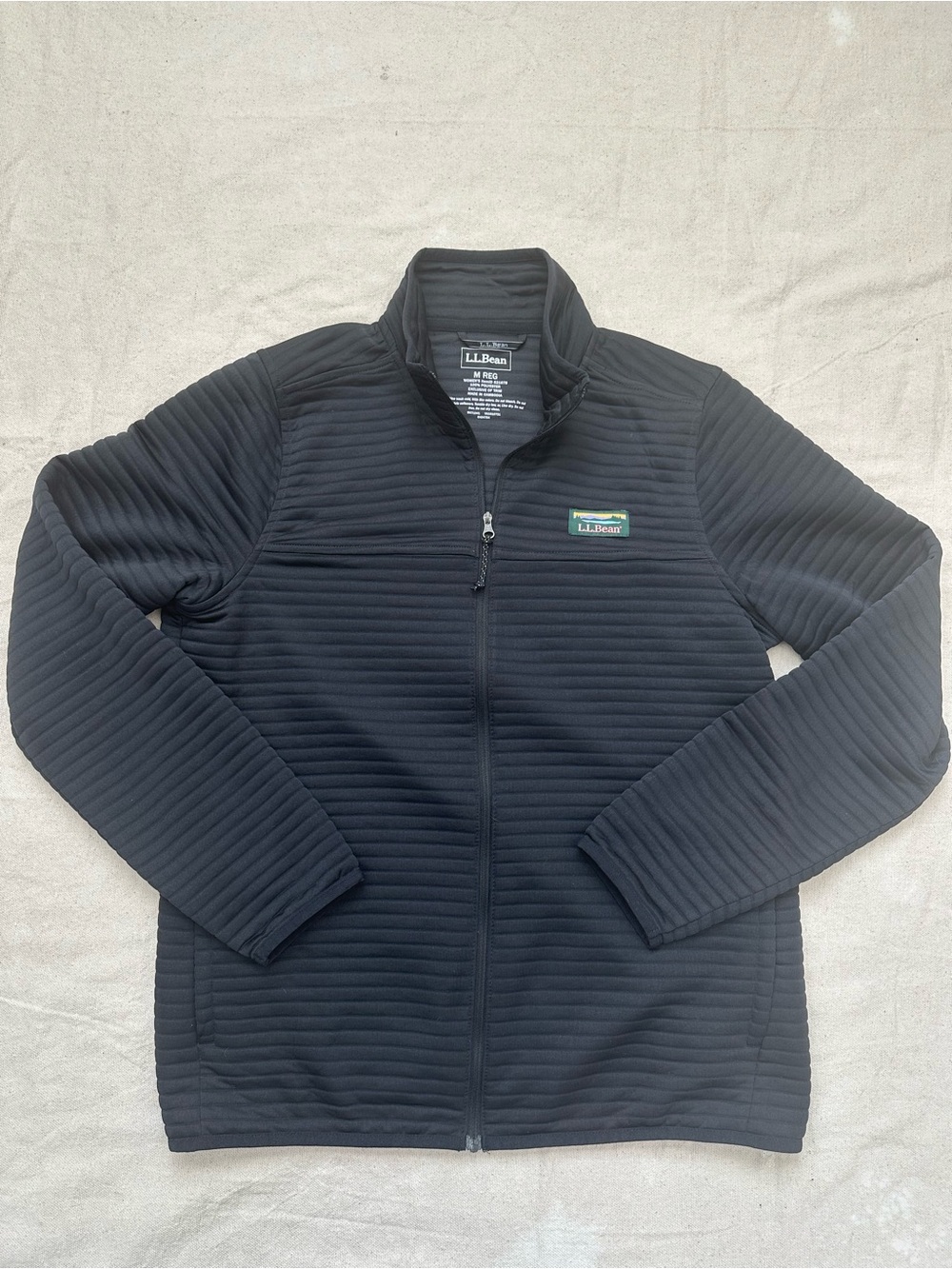 LL Bean Airlight Knit Full Zip Jacket Womens Medium Black Ribbed Fleece 521678